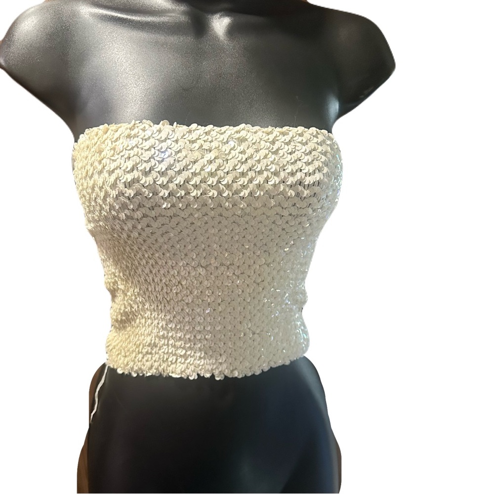 Vintage Cream Knit sequins Tube Top
